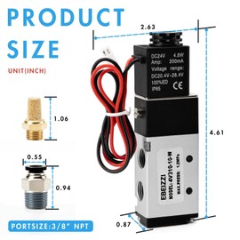 EBEIZZI Pneumatic Solenoid Valve Air Solenoid Valve DC12V/DC24V/AC110V Series Single Coil Pilot-Operated Electric 2 Position 5 Way Connection,DC24V/Out of line,3/8"NPT