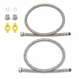 Klabb Sink Faucet Water Line Kit, 32" Flexible Braided Connector Hose with M10 Faucet End, 3/8 Compression Inlet, Includes Conversion Adapters & Install Tool for Vanity and Kitchen Sink Setup