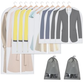 Bolsas para Ropa Colgante, 10 PCS Protector de Ropa, Fundas Ropa Transparente Cubre con Remallera, Anti-Polvo y Transpirable, Con 2 Bolsillos para Zapatos, Cubre Polvo para Vestidos, Trajes, Abrigos