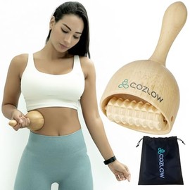 COZLOW COZLOW Wood Therapy Massage Cup w/Roller, Maderoterapia Massager for Body Sculpting - Wooden Cupping Massage Tool for Lymphatic Drainage - Maderotherapy Helps Reduce Cellulite Appearance