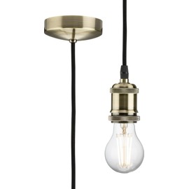 Knightsbridge 1.8m E27 Vintage Pendant Set - Antique Brass, (8271L)