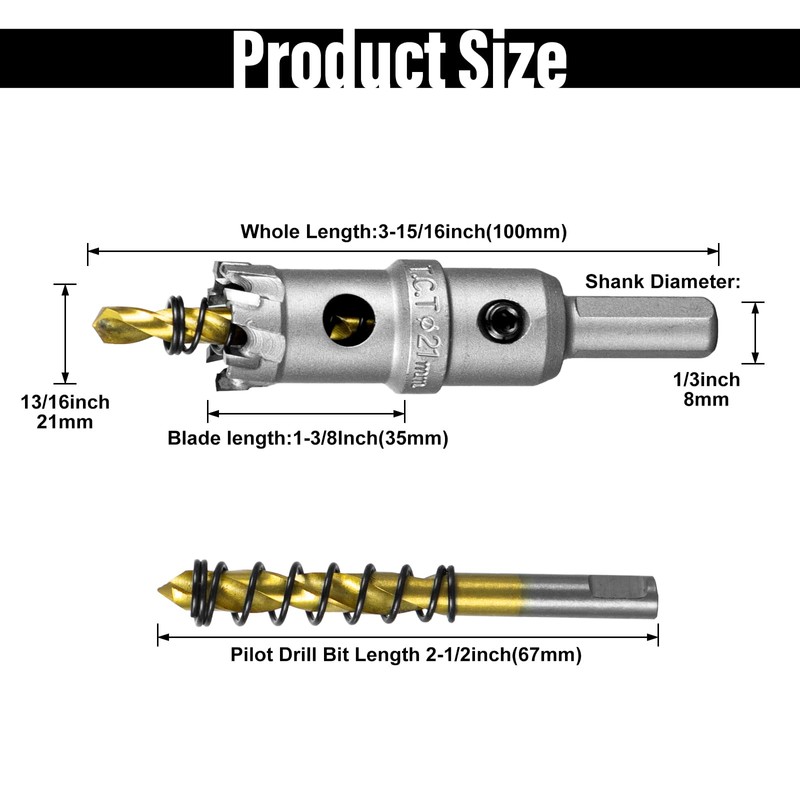 SALI 13/16" (21mm) TCT Hole Saw Kit Tungsten Carbide Tipped