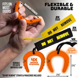 Door Guard First Responder Door Stop (4 Pack) - Molle Compatible Tactical Door Stop for Police, Firefighters, EMS, EMT with Do Not Remove Tags, Emergency Wedge, Glow in The Dark, Orange