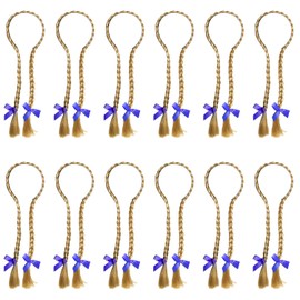 Oktoberfest Hair Plaits - Pack of 1 - Blonde Hair Plaits with Blue Bows on a Headband - Ladies Bavarian German Fancy Dress Accessory