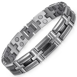 RainSo Men's Magnetic Bracelet Stainless Steel Twist Braided Pattern Wristband Doulbe Row 3500 Guass with Gift Box Adjustable (Sliver Black)
