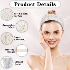 8 Pcs Striped Headbands for Women, Patterned Floral Headbands, Spring Summer Thick Cotton Fabric Elastic Headband with Cute Heart Flower Pattern for Women, Girls Workout Yoga Running Home (8 Styles)