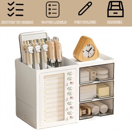 GonGieie Desk Organizer with Drawer, Stationery Pencil Pen Holder for Desk, Multi-functional Desk Organizers and Accessories, Workspace Organizers for Office School Home Supplies