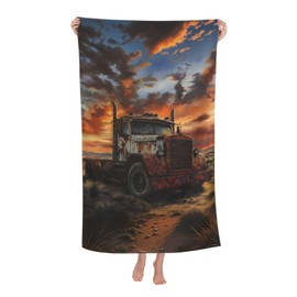 VANZEV Rustic Sunset Truck Beach Towel 31inx51in, Vintage Truck Sand-Free Microfiber Bath Towel Ultra Soft Quick Dry Pool Towel Absorbent Towel Lightweight Towel for Swimming Bathroom Decor