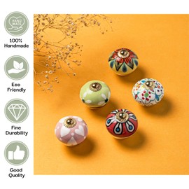 RAJRANG Ceramic Knobs for Cabinet Dresser Drawer and Furniture Hand Painted Antique Boho Cupboard Pull Knob Multicolor Pack of 10