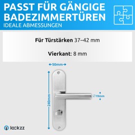 lockzz Door Handle Set Nuremberg Stainless Steel Matt Brushed - Long Plate L Shape for Bathroom Doors & Toilet - Bathroom Door Fitting Set with Toilet Latch & Holding Spring - Renovation Fitting Interior Door