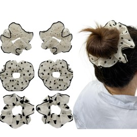 French Elegant Hair Scrunchies Shiny Organza Elastic Hair Ties, Ponytail Holder Hair Accessories For Women, Polka Dot Heart Flower 6 PCS Scrunchies Hair Accessories