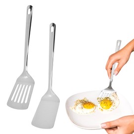 Stainless Steel Spatulas Set, Silver Slotted Turner, Solid Turner, Kitchen Spatula Set, Cooking Utensil for Frying Steak Fish Eggs Pie Pancakes, Dishwasher Safe