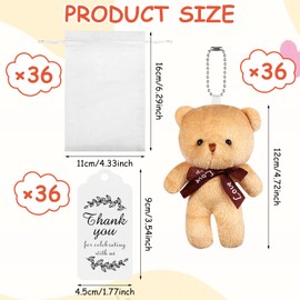 36 Set Multicolor Soft Plush Tiny Bear Mini Bear Stuffed Animal Mini Bear Doll Toys with Thank You Kraft Tags and Organza Bag Little Bear Toys for DIY Keychain Birthday Baby Shower Favors 6 Color