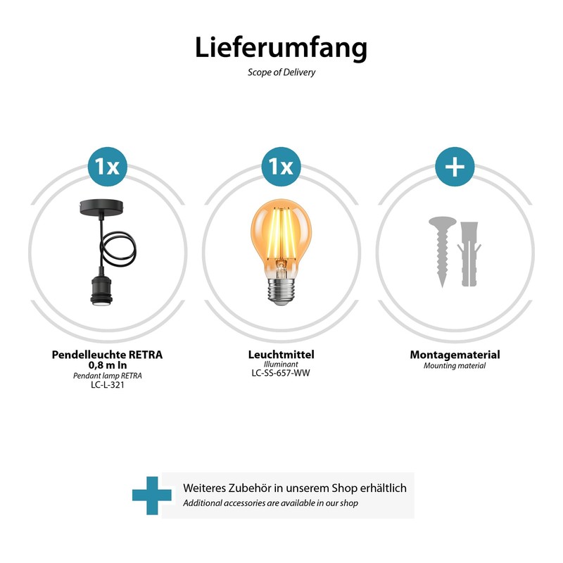 ledscom.de Retro Vintage Pendant Light Black + LED Lamp Gold
