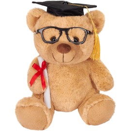 BRUBAKER Teddy Plush Bear with Glasses, Diploma and Graduation Hat - Cuddly Toy for Graduation, Graduation or Study - 25 cm - Plush Toy - Light Brown