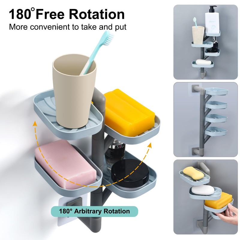 Soap holder four Layer Wall Mounted NO-Drilling Rotatable Self-draining Removable