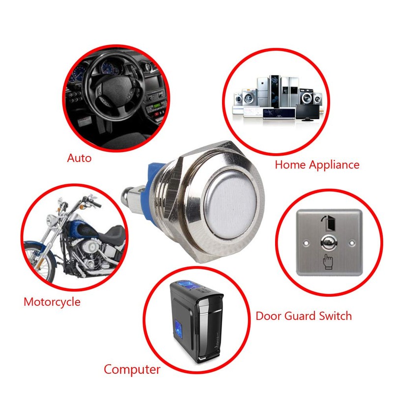 ESUPPORT Car 16mm Momentary Stainless Metal Push Button Switch Pack
