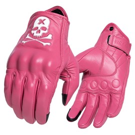 Keebik Goatskin Leather Motorcycle Motorbike Powersports Racing Gloves Reflective Skull Touchscreen for Men and Women Model (HEE5, Small)