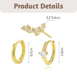 Earrings 14K Gold-Plated Women's Small Hoop Earrings Silver Gold Set with Zirconia Stackable Waterproof Plug Hypoallergenic Golden Earrings, Brass