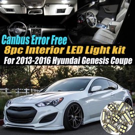 8Pc Canbus Error Free Super White 6000K Car Interior LED Light Kit Compatible with 2013-2016 Hyundai Genesis Coupe Equipped w/Advanced Computer system