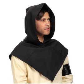 UJUROU Medieval Cowl Linen Hat Pointed Hem Lined Hooded Cloak Cape for Ren Faire (Black)