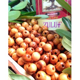 Holyland Olivewood Bead 10mm Round Beads Hand Made Bethlehem (60 Beads) | Rosary Supplies Olive Wood Beads from Israel Palestine Holy Land | with Zuluf Certificate Wooden Beads BEAD009