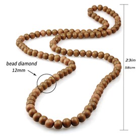 Indian Long Wood Necklace for Women Africa Wooden Pray Bead Necklace 47 inch (Long Necklace) (Long Beads Necklace)