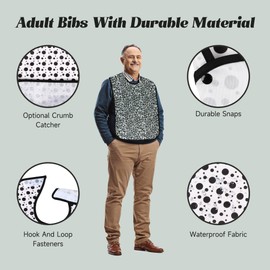Adult Bibs - 3 Pcs Washable Clothing Protector with Crumb Catcher, Reusable Waterproof Large Feeding Adult Bibs