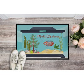 Caroline's Treasures CK4524MAT Dwarf Gourami Merry Christmas Doormat 18x27 Front Door Mat Indoor Outdoor Rugs for Entryway, Non Slip Washable Low Pile, 18H X 27W
