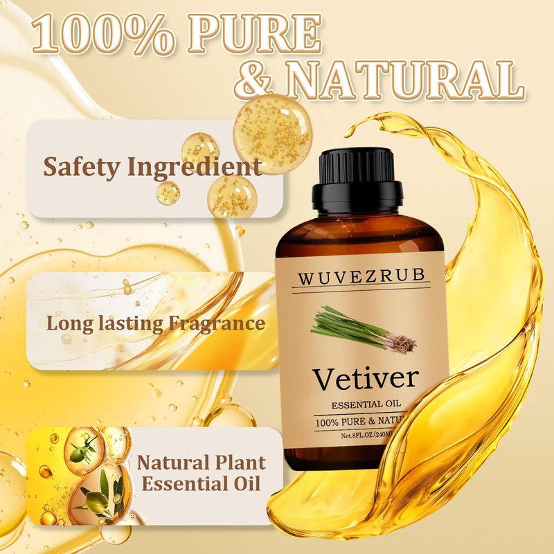 Wuvezrub Vetiver Essential Oil 240ML - 100% Pure and Natural