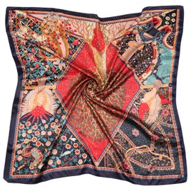 DRESHOW 90 x 90 cm Large Square Scarves for Women Silk Headscarf Bandanas Hair Scarf Neckerchief Hair Accessories, 1 x style 86-25