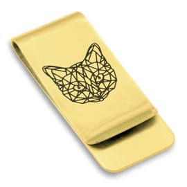 Comfort Zone Studios Stainless Steel Geometric Polygon Cat Classic Slim Money Clip Credit Card Holder, Gold