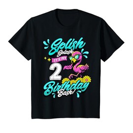 Kids Splish Splash 2nd Birthday Flamingo Pool Party 2 Years Old T-Shirt