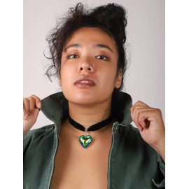 Sacina Gothic Black Green Heart Choker, Heart Vintage Necklace, Valentine Gift, Christmas Jewelry Gift for Women