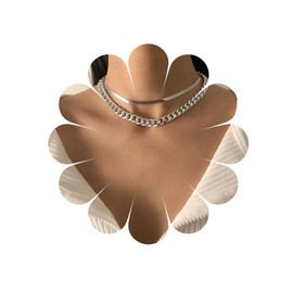 Allereya Vintage Layered Cuban Chain Choker Necklace Silver Chunky Curb Chain Necklace Punk Snake Chain Necklace 90s Hip Hop Necklace Chain Jewelry for Women and Girls