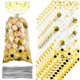 Bee Party Bags Treat Bags, Bags Glassine Bags 120 Count, 4.9x10.8 Inches With Twisted Ties, Perfect for Mother's Day, Valentine's Day, Parties, and Weddings (Bee)