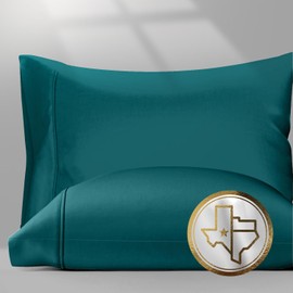 Texas Linen Co. 100% Egyptian Cotton Pillow Cases Standard/Queen Size Set of 2 - Luxury 1500 Thread Count Sateen Teal Pillow Cases, Silky Soft Cooling Pillowcases Fits Standard & Queen Size Pillows
