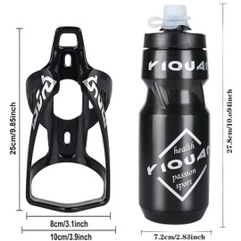 OSIGEI Bike Water Bottle Cage with 24 oz Bike Bottle Premium BPA-Free Cycling Water Bottle Lightweight Bike Bottle Holder with Screws Sports Bottle for Road Mountain and Kids Bikes (Black))