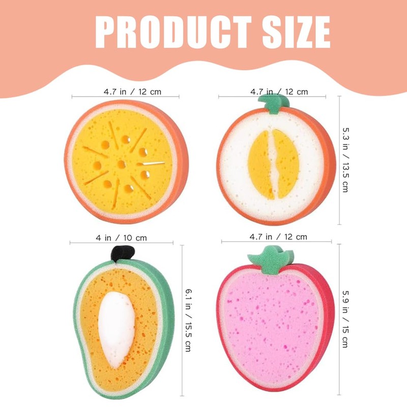 LAKJUOZ 4 Piece Bath Sponge Set Fruit Shape Kids Baby