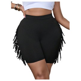 SOLY HUX Women's Plus Size Fringe Shorts Elastic High Waisted Skinny Shorts Going Out Country Concert Outfits Plain Black X-Large Plus