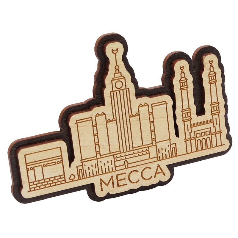 Printtoo Engraved Wooden Decorative Mecca Saudi Arabia Monuments Souvenir Fridge