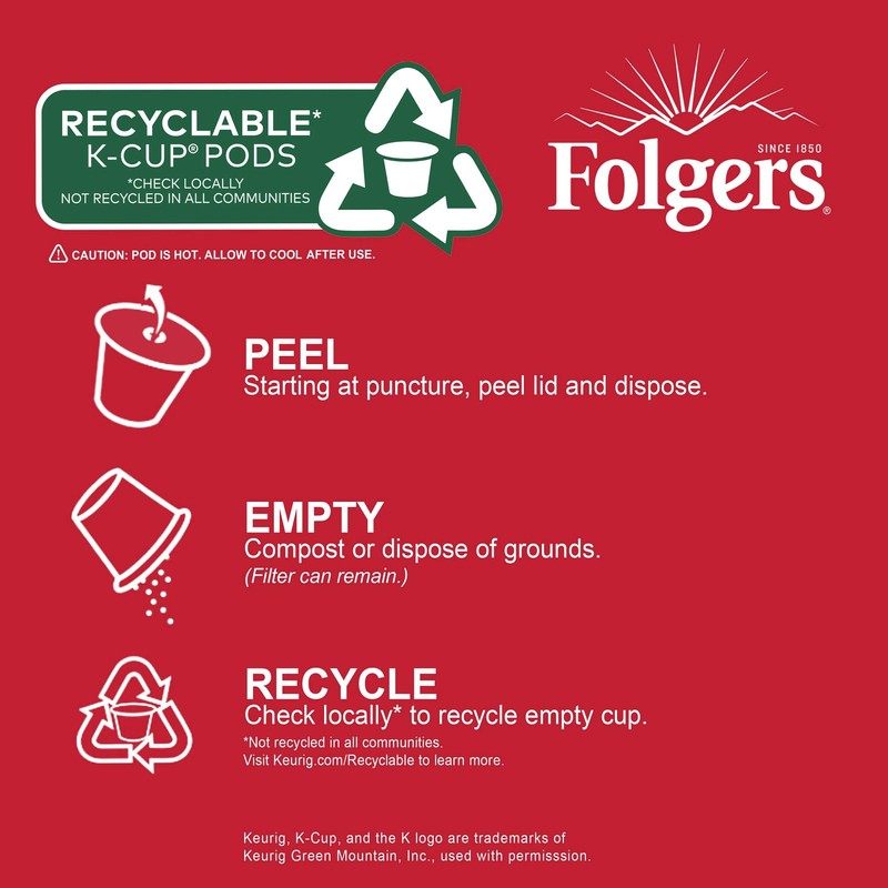 Folgers Classic Roast Medium Roast Coffee, 12 K Cups for