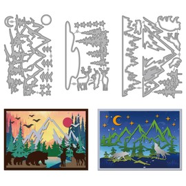 MAYJOYDIY Waldlandschaft Natur Metall Stanzformen Berg Sonne Mond Rahmen Stanzschablone Wildtiere Bäume Präge Schneideschablone Für Kartengestaltung DIY Scrapbooking Papier Albumdekoration
