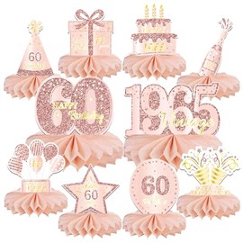 10PCS 60th Birthday Decorations Centerpieces for Table Decorations, 2025 Vintage 1965 Honeycomb Table Topper Back in 1965 Birthday Party Decoration for Women (Rose Gold & Black, 60 Years)
