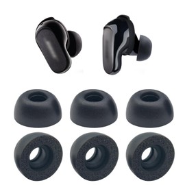 Klowcok Memory Replacement Foam Eartips for Bose QuietComfort Ultra, Earbuds II, Earbuds II Bundle, Comfort Fit (3 Pairs, Black) (Large)