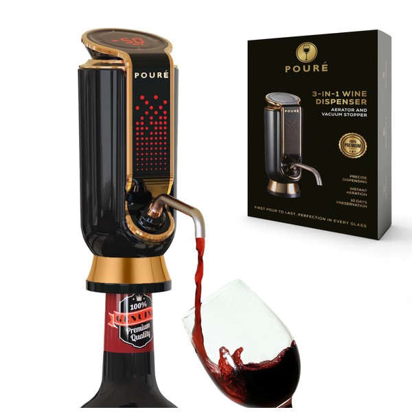 POURÉ 3-IN-1 Wine Dispenser Aerator and Vacuum Stopper - Electric