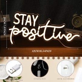 Hoolerry Stay Positive Neon Sign Wall Decor for Bedroom LED Neon Light Birthday Girls Party Wall Room Decor USB Sign for Christmas Party Gifts Birthday Wedding Classroom Women