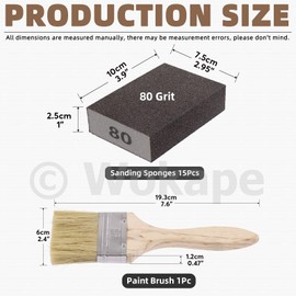 Wokape 16Pcs 80 Grit Coarse Sanding Sponges Kit with Brush, White Foam Sanding Block for Polishing Wood Metal Drywall Plastic Furniture