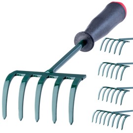 KADAX Rake, Small Rake with Handle, Leaf Rake Made of Metal, Leaf Rake for Garden, Bed, Lawn Rake, Garden Tool, Garden Tool, Hay Rake, Garden Rake, Green (25 cm, 5 Prongs)