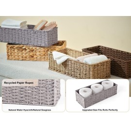 StorageWorks Toilet Basket Tank Topper, Toilet Paper Basket for Bathroom, Round Paper Rope Storage Basket for Toilet Tank Top, Bathroom Wicker Basket, Gray, 2 Pack